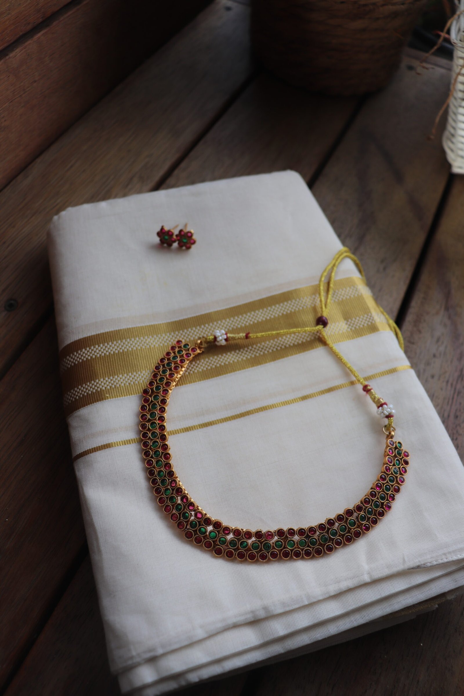 Traditional Ruby and Emerald Stone Choker Set