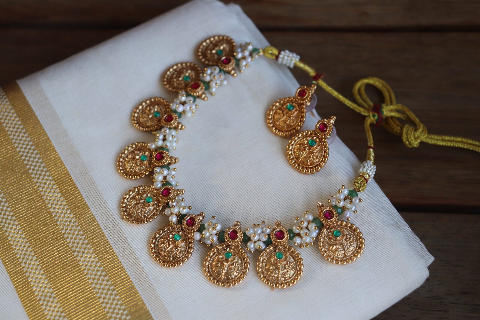 Traditional Pearl and Coin Temple Necklace Set
