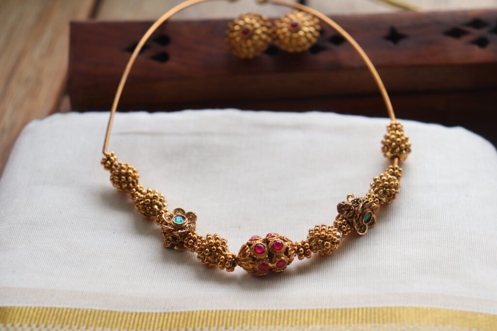 Ornate Beaded Gold Choker Set