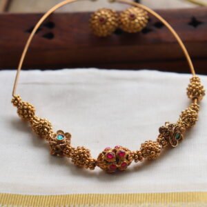Ornate Beaded Gold Choker Set