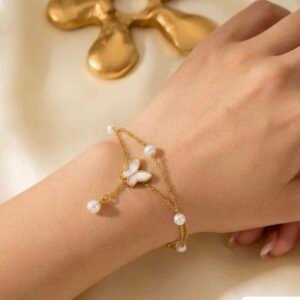 Butterfly and pearl chain bracelet