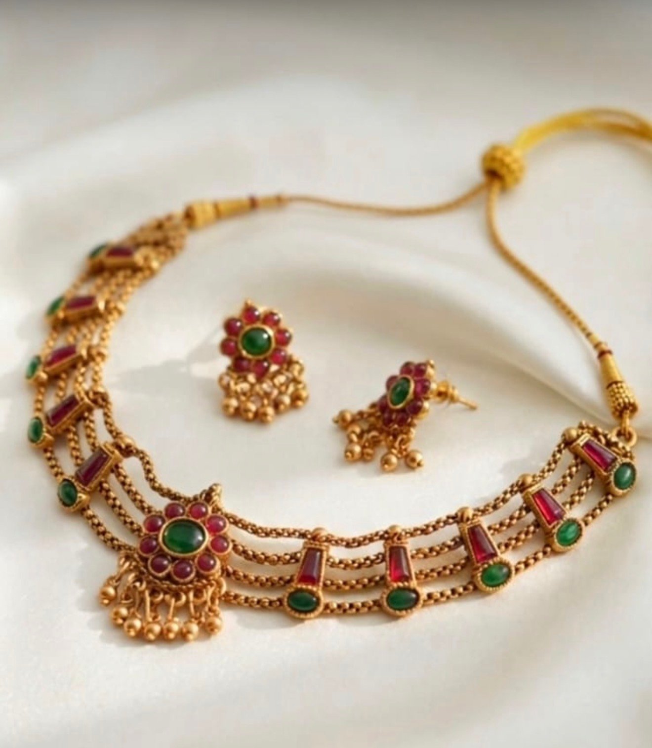 Kasavu-Inspired Layered Lakshmi Choker Set