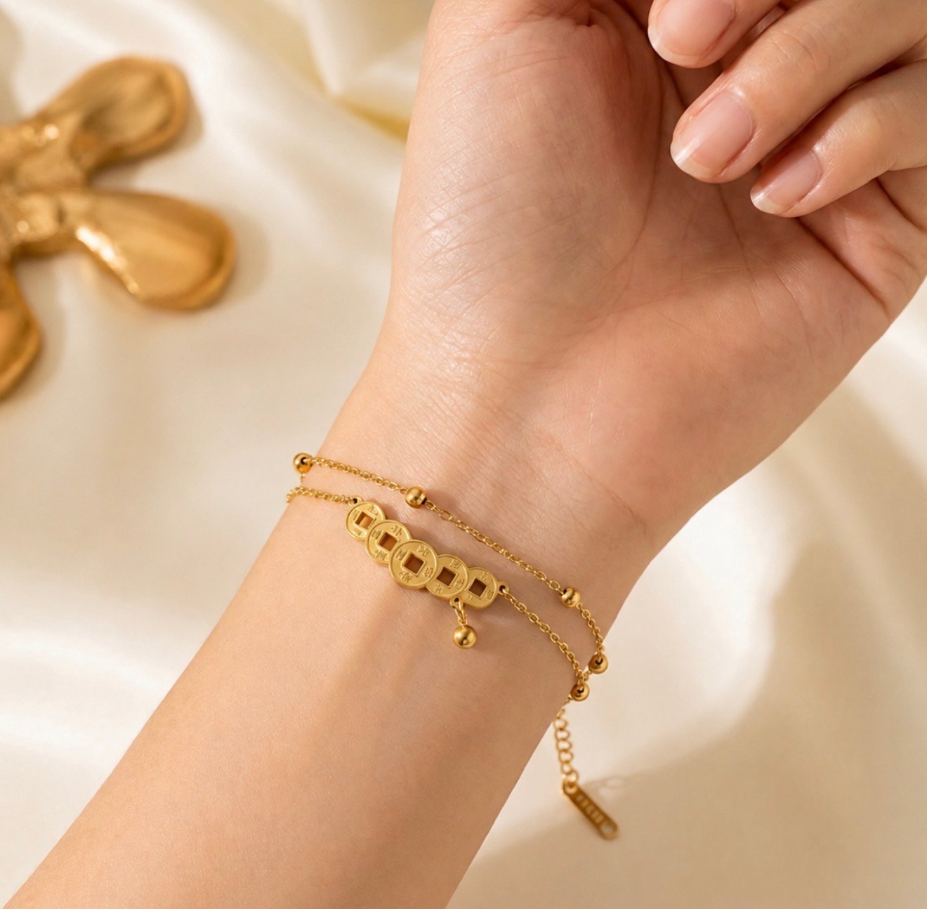 Golden Coin Charm Two-Layer Bracelet