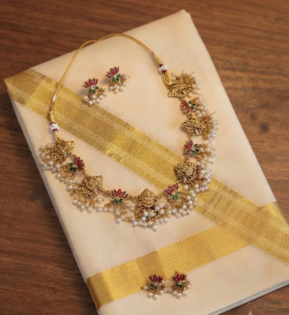 Traditional Temple Lotus Necklace Set