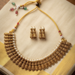 Traditional Pearl-Embellished Antique Gold Set