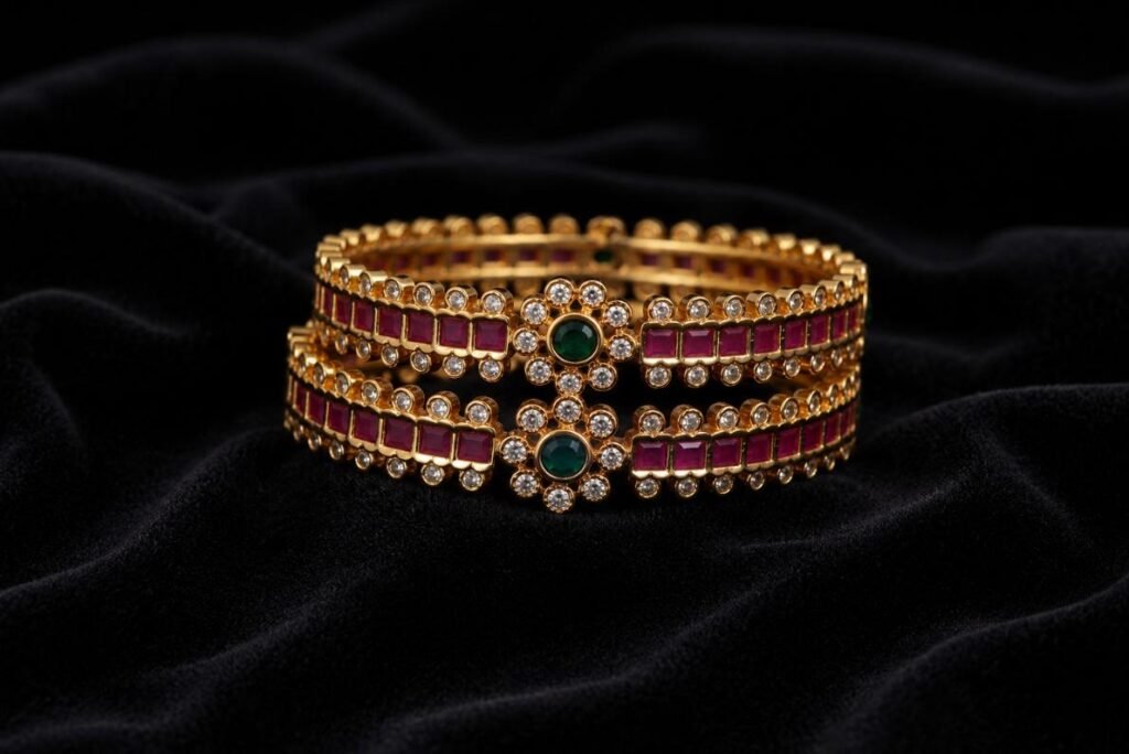 The Gopi Floral Diamond & Ruby Bangle(Size2.6)