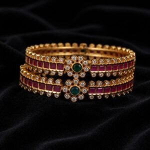 The Gopi Floral Diamond & Ruby Bangle(Size2.6)