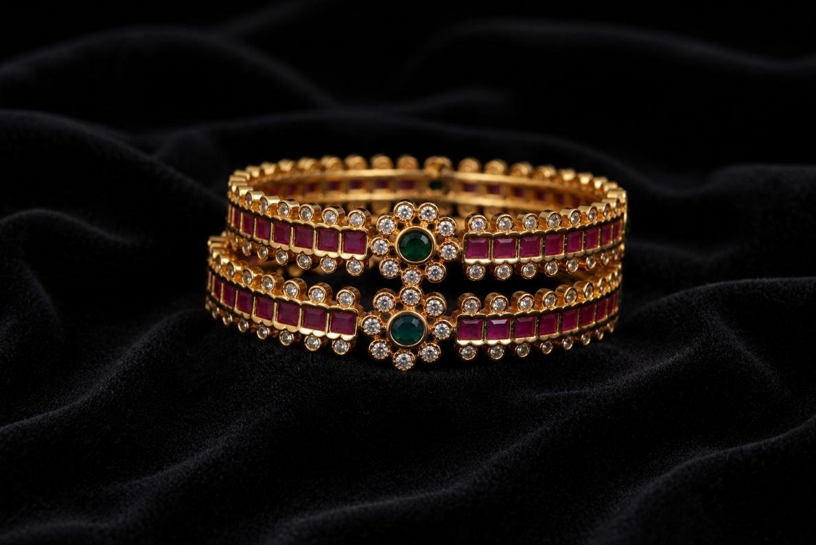 The Gopi Floral Diamond & Ruby Bangle(Size2.6)